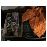 Crocheted blankets and bird and winter decor