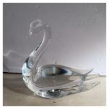 Swedish crystal swan signed and dated 5.5in tall