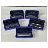 Set of 5 like new Hohner "Pentaharp" harmonicas w/