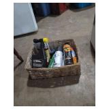 Wicker basket with insect and bug killer , spray