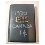 1920 through 1999 Canadian pennies