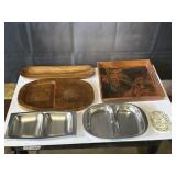 MCM divided dishes and trays, wood & stainless