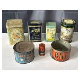 Mix of vintage advertising tins
