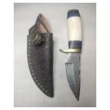 Handmade fixed blade Damascus knife w/ sheath 3 '