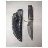Handmade fixed blade Damascus knife w/ sheath 3 '
