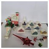 Vintage Christmas plastic houses, snowman with