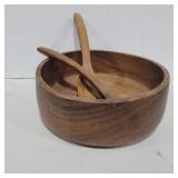 Monkeypod salad owl and utensils 9.5in diameter