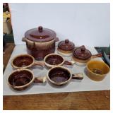 Mccoy brown drip bean pot and bowl, 2 bean bowls