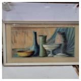 Framed V. Bennett pastel drawing 27in x 15in