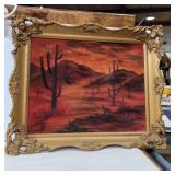 Framed V.Bennet lonely night painting with gold