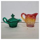 Indiana carnival glass creamer 4.5in and green