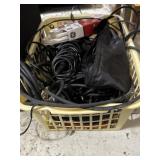 Microphones, audio cables, power strip, etc. in