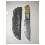 Handmade fixed blade Damascus knife w/ sheath 4