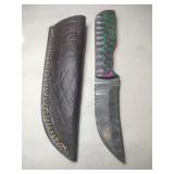 Handmade fixed blade Damascus knife w/ sheath 4 '