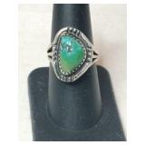 Silver Turquoise Ring Marked Sterling size 7.