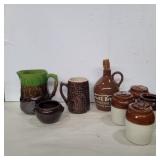Crock/stone ware pitcher, mug, and other dishes