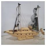 Sailboat ith metal sails TV lamp 16in long 15in