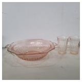 Pink depression serving bowl 11.5in and 2 juice