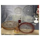 Pressed and depression glassware serving pieces,