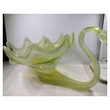 Yellow hand blown art glass swan bowl