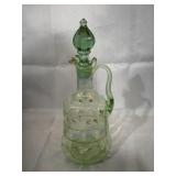 Green glass painted decanter with glass stopper