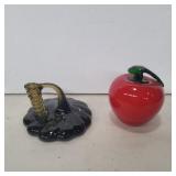 Blown glass pen holder and apple