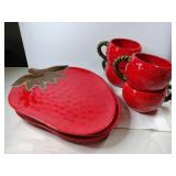 Set of 4  vintage strawberry plates with mugs