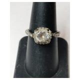 Silver clear Stone ring marked 925 size 7.