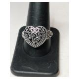 Silver heart shaped ring marked 925 size 10