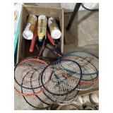 Badminton rackets (11) and shuttlecocks (3 tubes)