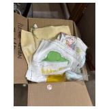 Box full of fabric remnants, Care Bears and