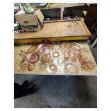 Assorted lot of pink depression ware. Includes
