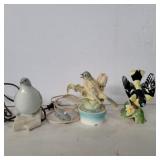 2 porcelain bird lights and 1 porcelain bird