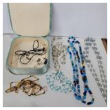 2 glass beaded necklaces, and other costume