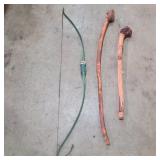 Walking stick 39in, cane 26in, and bow