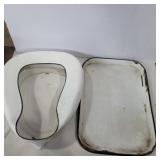 Enamel ware bed pan and tray 15in x 10in