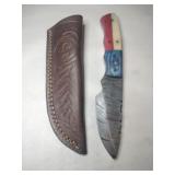 Handmade fixed blade Damascus knife w/ sheath 4 '