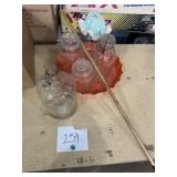 Glass jugs, jars, walking stick, and more