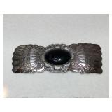 Silver broken black onyx Stone barrette marked
