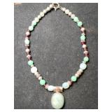 Silver green clear Stone beaded necklace marked
