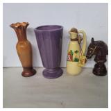 Haeger vases, cologne bottle and chess piece