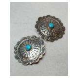 Silver Navajo turquoise clip-on Marked Sterling.