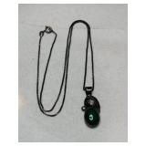 Silver Navajo greenstone pendant box chain Marked