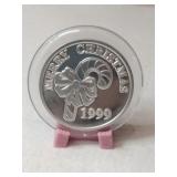 Silver 1999 Merry Christmas candy cane .999 fine