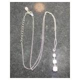 Silver 3  tier clear Stone pendant necklace