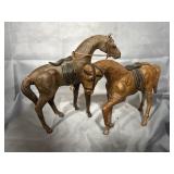 2  hand-crafted leather-wrapped horse figurines
