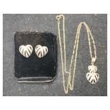 Silver gold tone heart earrings w/ matching