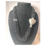 Black tiny beaded multi-strand bubble heart