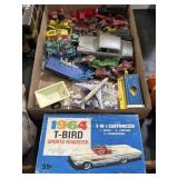 diecast cars, empty T Bird model box, and