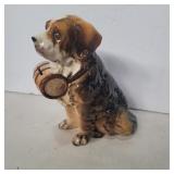 St. Benard with barrel bank cermanic 8in tall